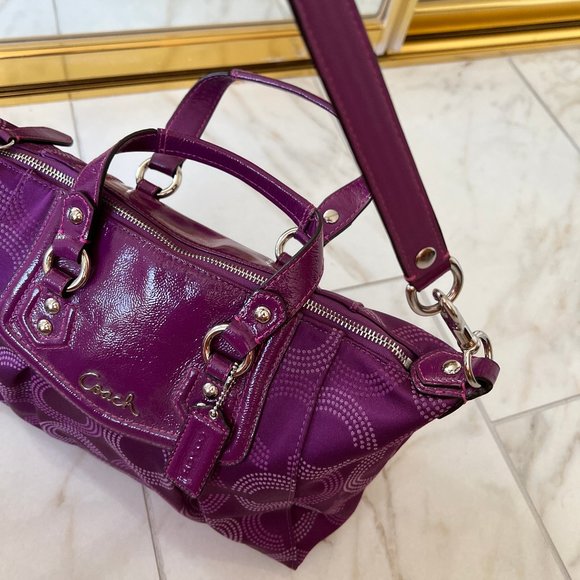 Coach Dotted OP Art Ashley Satchel Bag Purple pink cranberry silver hardware zip - Picture 3 of 8